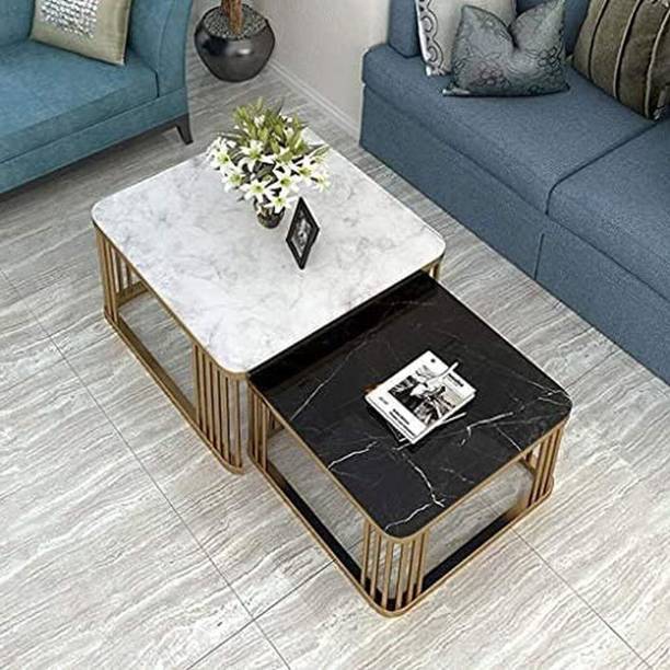 Soul Light Art Engineered Wood Top nesting tables set of 2 White & Black Solid Wood Coffee Table