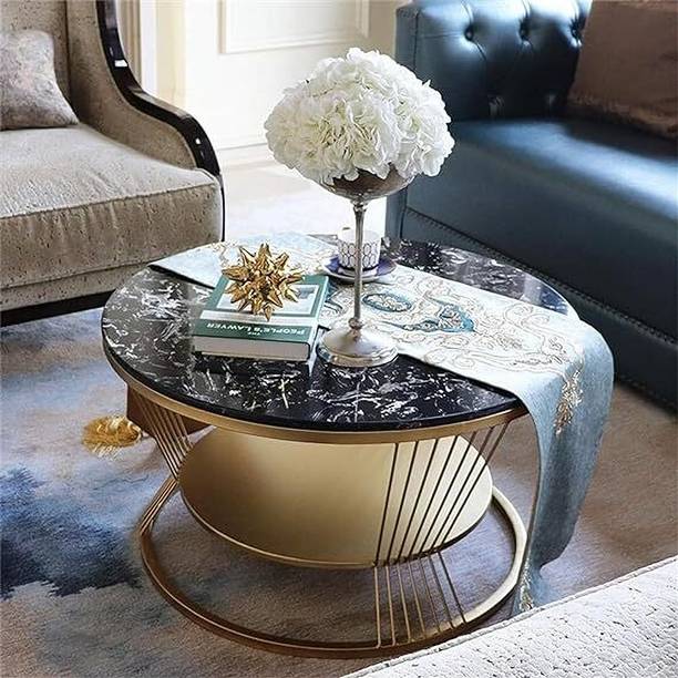 SS CRAFTMAKERS Round Coffee Table Double Layer Marble Look Stone Coffee Table