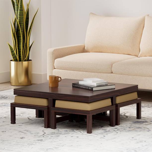 EWOOD Sheesham Wood Center Coffee Table With 4 Stool/Wooden Coffee Table For Home Solid Wood Coffee Table