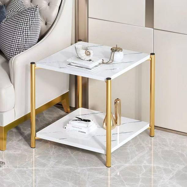Virah 2-Tier Square Coffee Table with Marble Look Top|Gold Metal Frame|Accent Table. Solid Wood Coffee Table