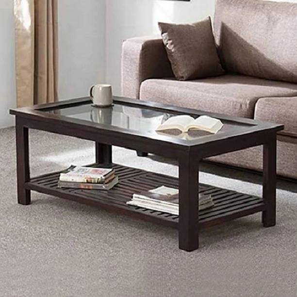 Banshi Sheesham Wood Modern Glass Center Coffee Table for Living Room Solid Wood Coffee Table