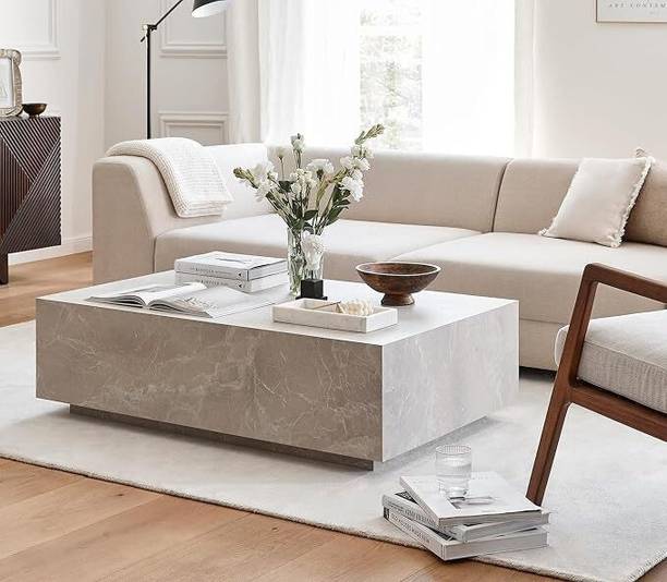 Radha Impex Modern Furniture Sleek Wood Coffee Table with Marble Finish Look Engineered Wood Coffee Table