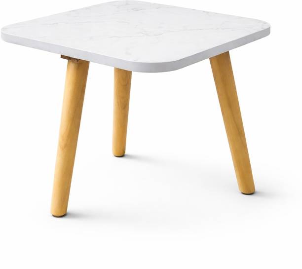 CROWN ART SHOPPEE Modern Square Marble Finish Top Wooden Tripod Legs Foldable Engineered Wood Coffee Table