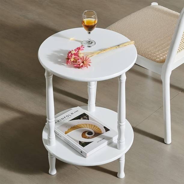 Device Bas with BROWN ART SHOPPEE Round Side Table, 2-Tier End Tables For Small Spaces, Wooden Coffee Side Table Engineered Wood Coffee Table