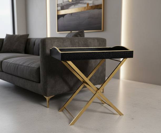 Saba Butler tray in new Design with golden stand and foldable Engineered Wood Coffee Table