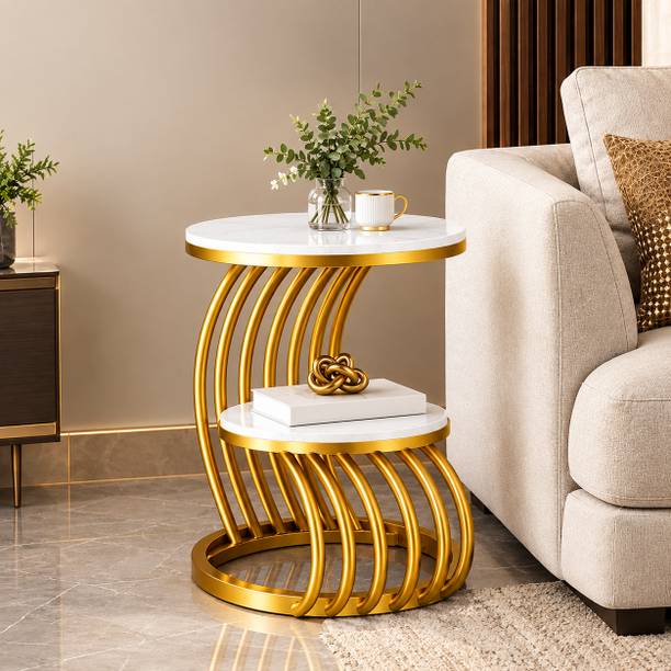 TheCraftCore The Craft Core Luxury Gold Side Table with White Marble Finish Top Engineered Wood Coffee Table