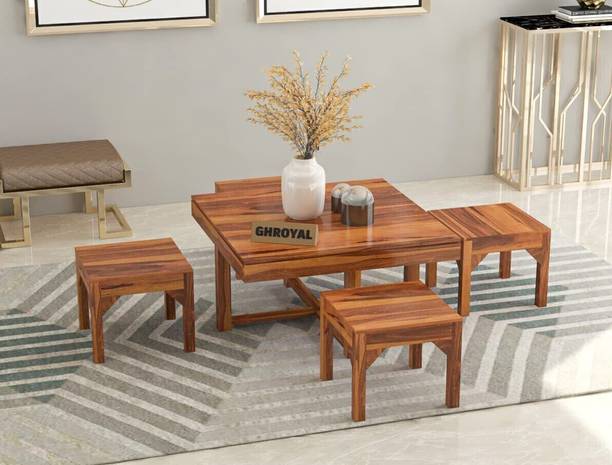 GOYALINTERIOR Sheesham Wood Coffee/Centre/Tea Table With 4 Stools For Livingroom/Hotel/Home Solid Wood Coffee Table