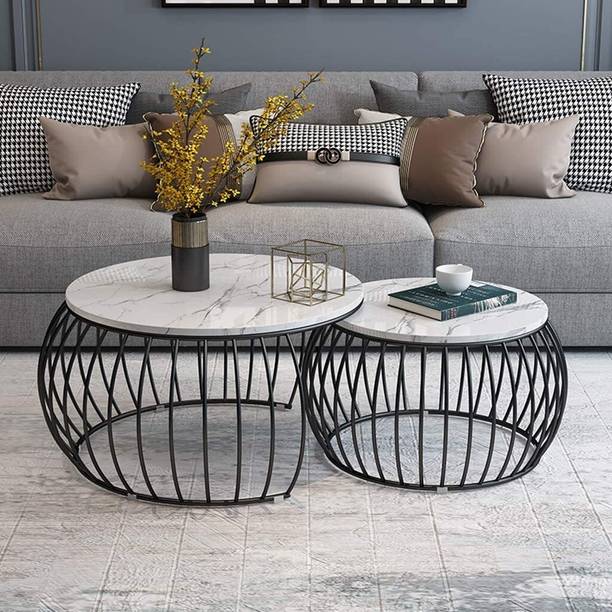 Yusha handicrafts Rounded Metallic Nested Table Set Modern Coffee Table for Living Room & Office Engineered Wood Coffee Table