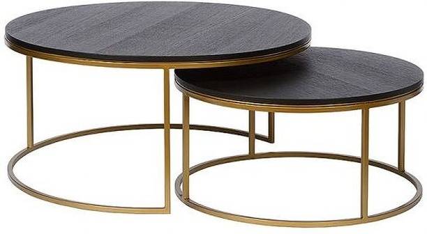 Nesfur Nesting Round Coffee Table Set with Golden Metal Frame for Living Room Engineered Wood Coffee Table