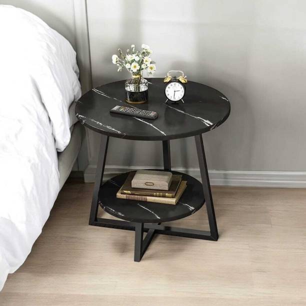 PrimePalette Modern Black Marble-Effect Two-Tier Side Table Engineered Wood Coffee Table
