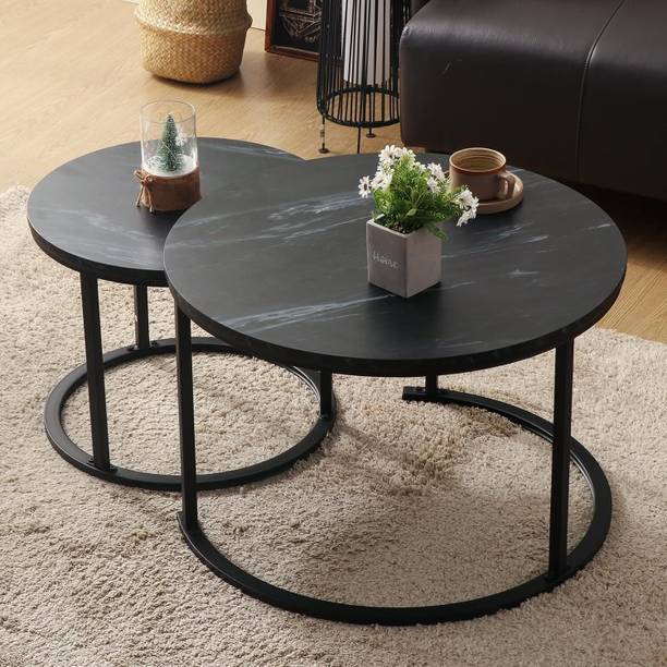 FlipsShoppee Modern Round Nesting Coffee Table 2 Piece Set with Marble Finish & Metal Legs Engineered Wood Coffee Table
