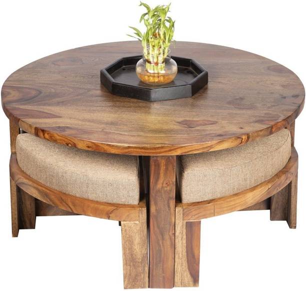 JHDECOR Solid Sheesham Wood Coffee Table With 4 Stools For Living Room / Guests Room. Solid Wood Coffee Table