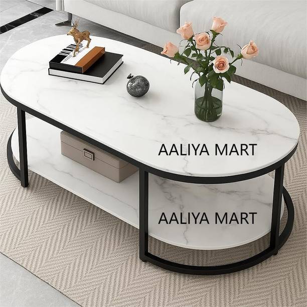 Bazaar Galli Marble Finish Oval Coffee Table with Metal Frame & Storage Shelf | Center Table Engineered Wood Coffee Table