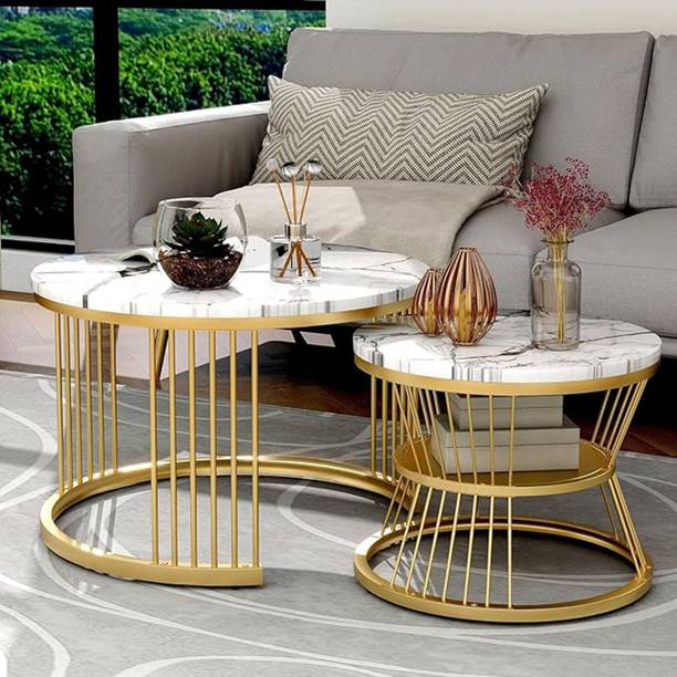 ABSARS Designer Round Coffee Table Pair for Elegant Living Spaces Engineered Wood Coffee Table