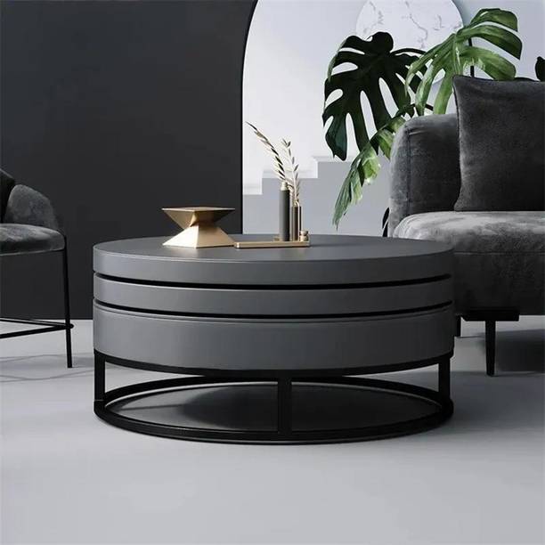 NG Decor Gray Round Wood Swivel Modern Coffee Table with Storage Engineered Wood Coffee Table