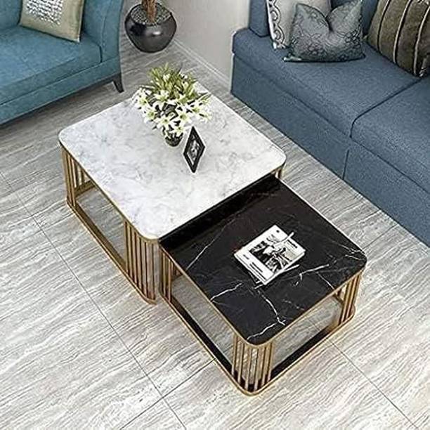Wold Export Square Center Table 2 Piece Stylish Sofa Center Table, Marble look top Engineered Wood Coffee Table
