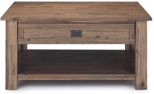 THE OLD CABINET Rectangle Acacia Wooden Coffee Table With Metal Sheld Base Home And Office Solid Wood Coffee Table