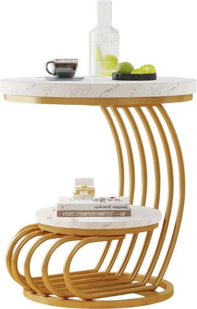 ICcrafts Center Table with White Marble-Look MDF Top, Modern Centerpiece for Living Room Engineered Wood Coffee Table