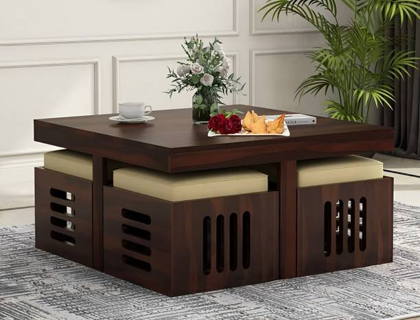 Shree Jeen Mata Enterprises Solid Sheesham Wood Coffee Table With Four Stool For Living Room Solid Wood Coffee Table