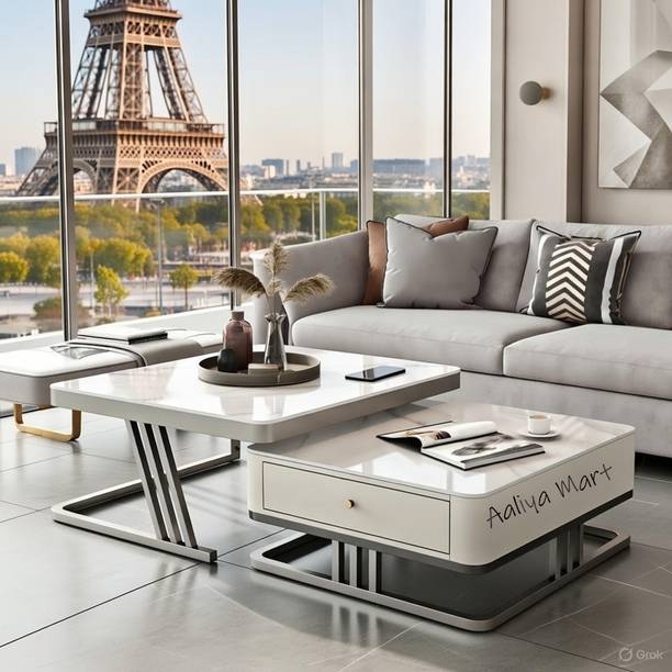 Aaliya mart Modern Dual-Layer Coffee Table with Drawer | Stylish Marble Finish Center Table Engineered Wood Coffee Table