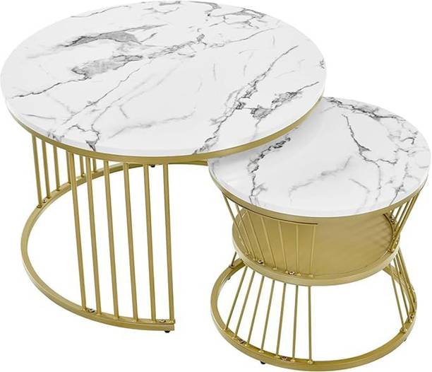 FLORIVA Modern Nesting Coffee Tables Set of 2 for Living Room Marble Design Engineered Wood Coffee Table