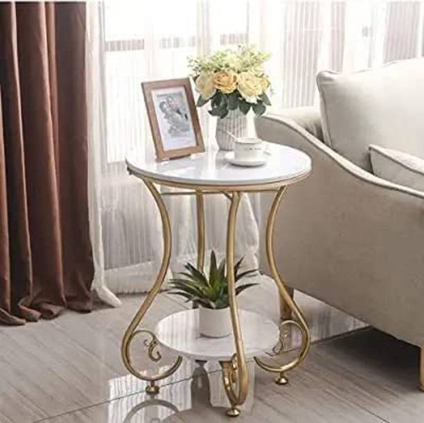 Wellwoodmart Luxury Gold Metal Coffee Table with Marble Top & Storage Shelf Metal Coffee Table