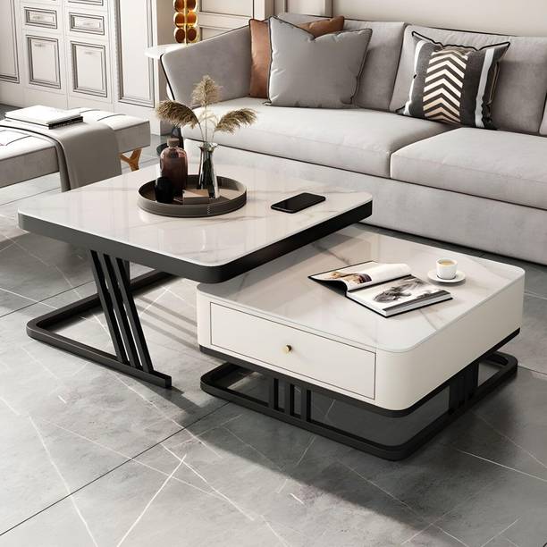 AlKhair Set of 2 Nesting Stacking Tea Tables Luxury Sofa Center Table Engineered Wood Bedside Table
