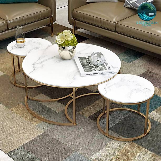 GreenOceanDecor Modern Round Coffee Tables Marbled Laminated Stackable Center Table Set of 3 Solid Wood Coffee Table