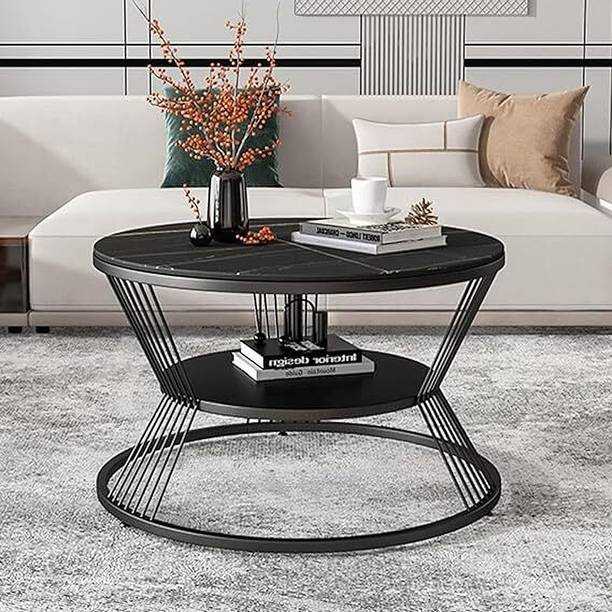SS CRAFTMAKERS Round Coffee Table Double Layer Marble Look Stone Coffee Table