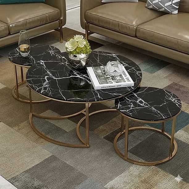 ALM SHOPPEE Nesting Coffee Table with Real Marble for Living Drawing Waiting Room Stone Coffee Table