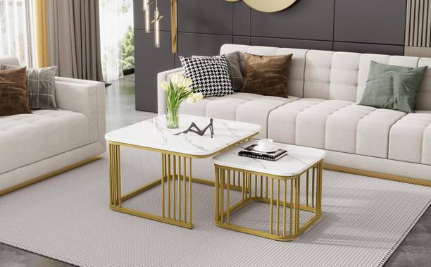 Wold Export Square Center Table 2 Piece Stylish Sofa Center Table, Marble look top Engineered Wood Coffee Table