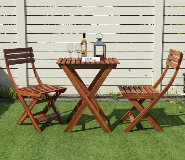 CHITRA FURNITURE Solid Sheesham Wood Patio Outdoor/ Indoor Folding Coffee Table With Chairs | Solid Wood Coffee Table