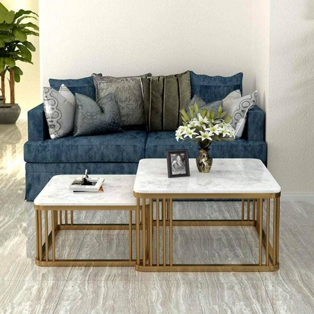 ANIKAA Debby Nesting Coffee Table with Real Marble Metal Coffee Table
