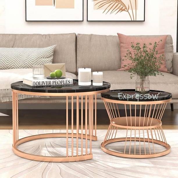 Expressow Enterprises Modern Luxury Round Metal Coffee & Nesting Table Set of 2 Engineered Wood Coffee Table