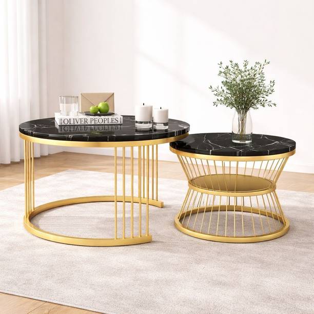 HandicraftAtoZ Modern Nesting Coffee Table Set of 2, Black Marble coffee Table for Home Décor Engineered Wood Coffee Table