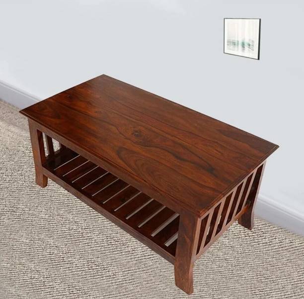 Banshi Sheesham Wood Coffee Table with Storage Shelf for Living Room Center Table Solid Wood Coffee Table