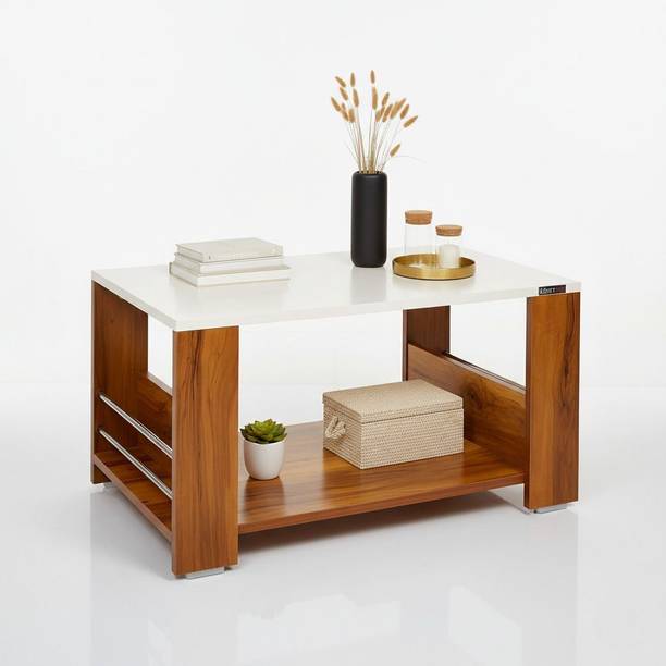 Urbanovia Wooden Centre Table with Shelf Storage and Golden Metal Legs Engineered Wood Coffee Table