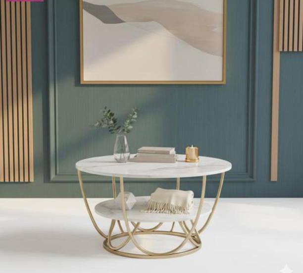 WOODSY Elegant Gold & Marble Coffee Table - Dual Layer Modern Centerpiece Engineered Wood Coffee Table