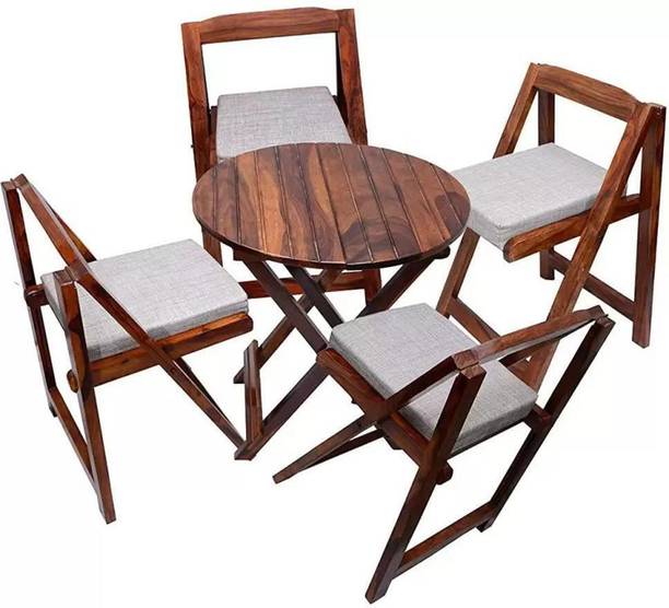WayWood Solid Sheesham Wood Square Coffee Tea Table Set with 4 Folding Chairs Solid Wood Coffee Table