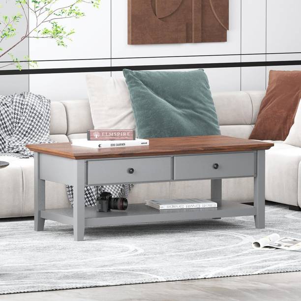 ELMSPIRE Rectangle Shaped Centerpieces for Living Room 2 Drawer Tea Table Solid Wood Coffee Table