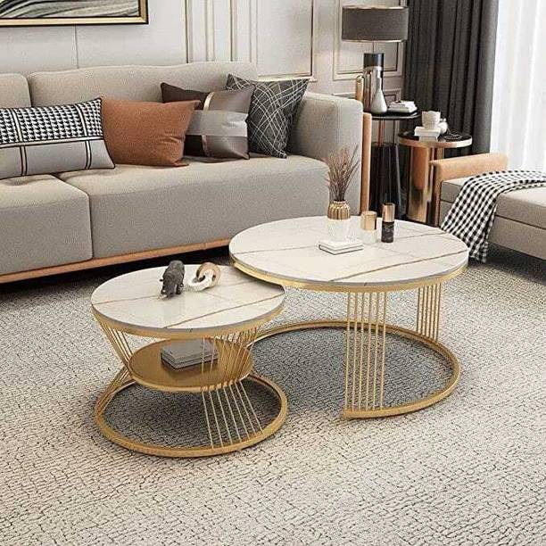 woodsyshoppee Heritage Designs Round Modern Marble Design Coffee Table for Living Room Engineered Wood Coffee Table