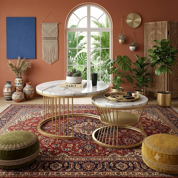 ALM SHOPPEE Luxury Apartment Coffee Table Modern Oval Center Table Engineered Wood Coffee Table