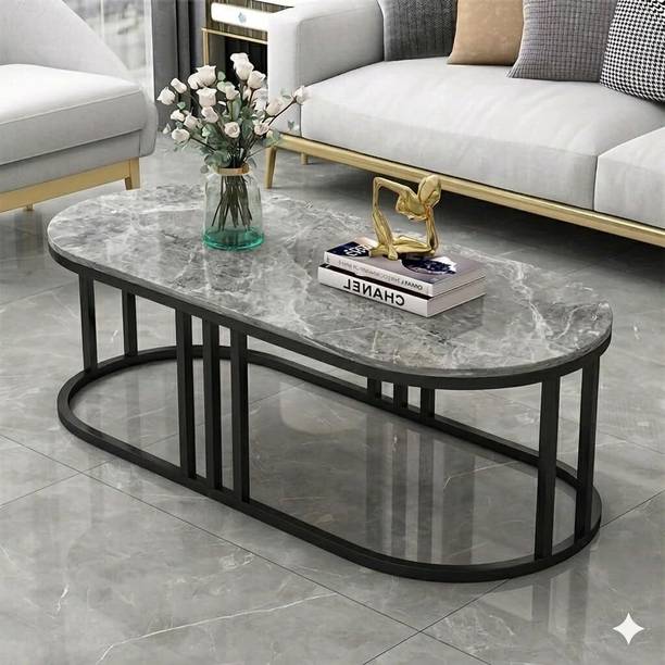Aaliya mart Modern Oval Coffee Table with Open Storage Shelf for Living Room Engineered Wood Coffee Table