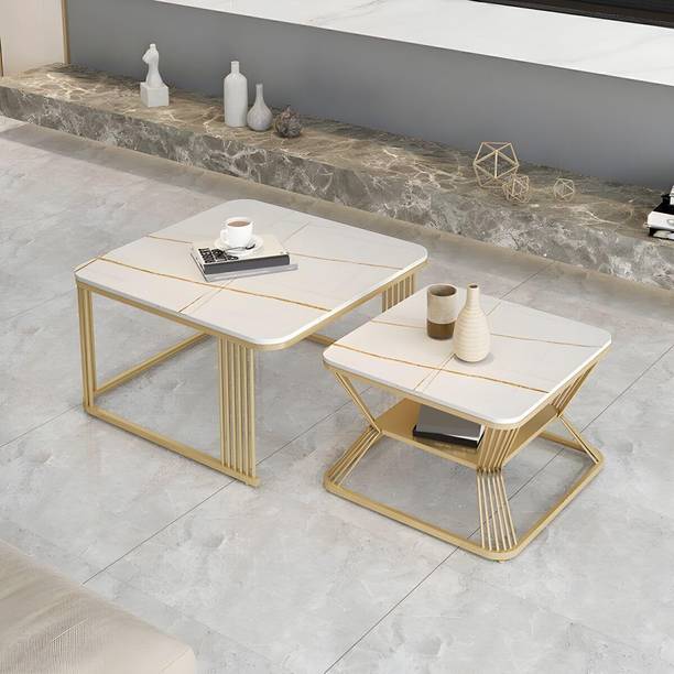 GreenOceanDecor Modern Coffee Tables Marbled Laminated Stackable Center Table Set of 2 Solid Wood Coffee Table