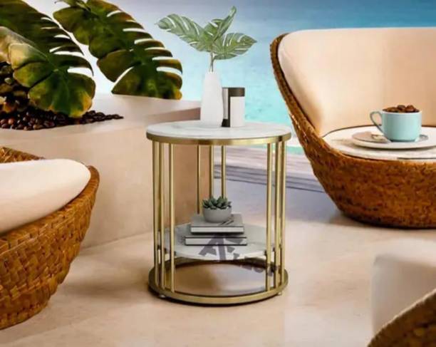 Gaxi Modern Circular Gold Marble Stand Engineered Wood Console Table
