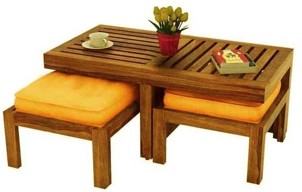 FURNISQUARE Solid Sheesham Wood 2 Seater Coffee Table/Tea Table Set For Home Solid Wood Coffee Table