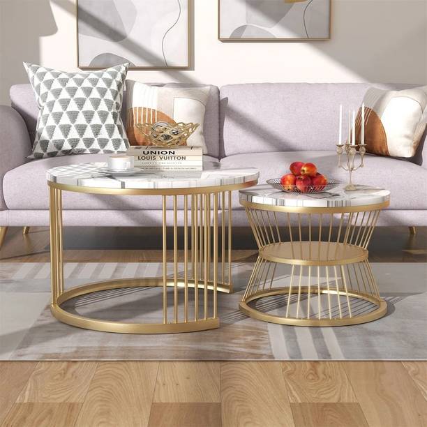 ALM SHOPPEE Room Designer Coffee Table Luxury Oval Center Table with Gold Metal Frame Engineered Wood Coffee Table