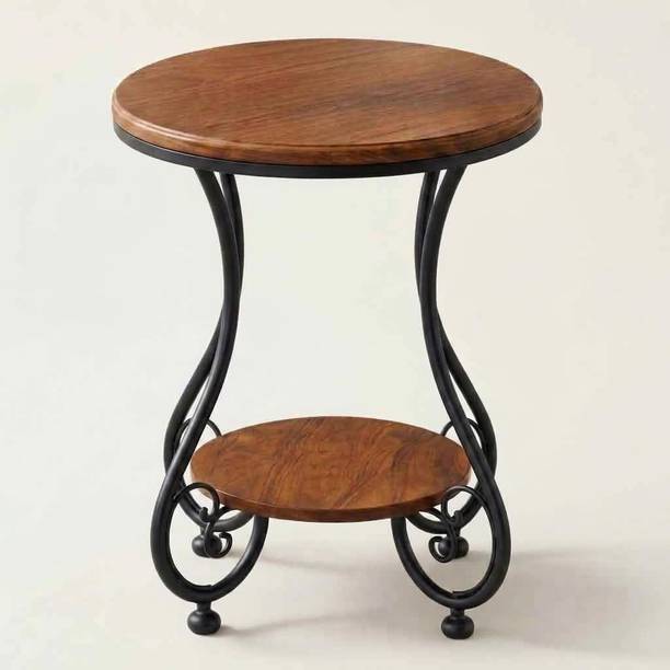 The Flourish Marble Finish Round Coffee Table with Metal Frame & Storage Shelf | Center Table Solid Wood Coffee Table