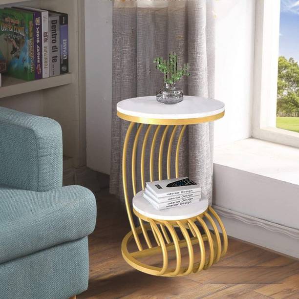 SHARIQ WOODEN ACCENTS Coffee Table Modern Bedside Cabinet Round Table MDF Top Frame Metal Corner Table