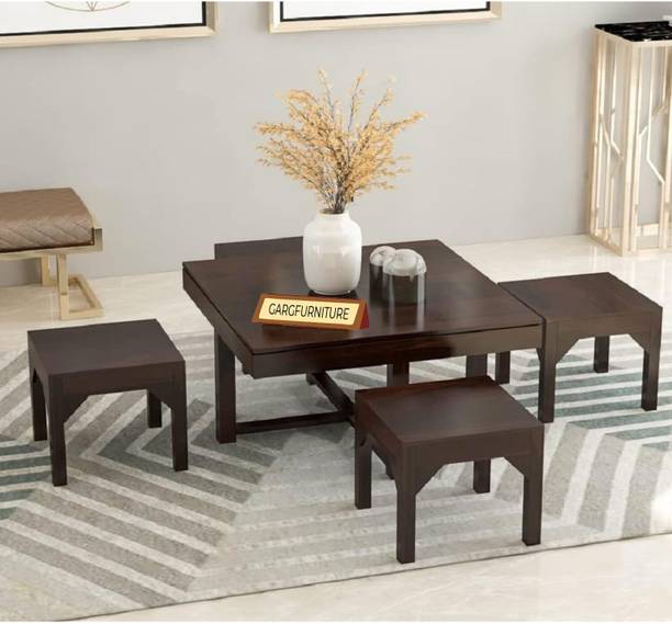 GARGHANDICRAFTS Sheesham Wood Table With Stool For Living Room/Dining Room Solid Wood Coffee Table